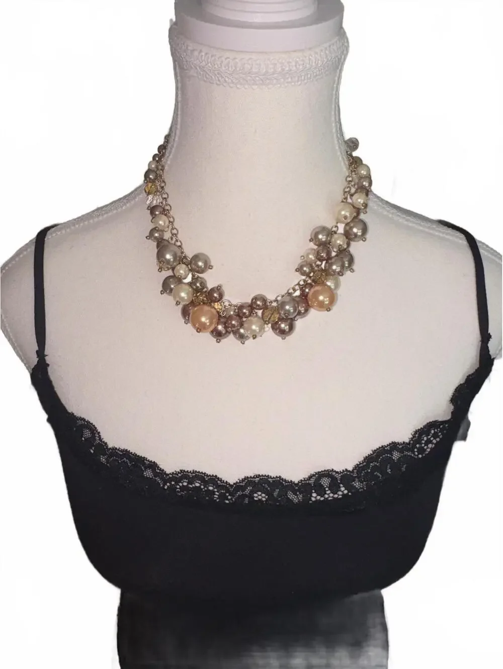 Multi-Color Pearl Cluster Statement Necklace with Adjustable Chain